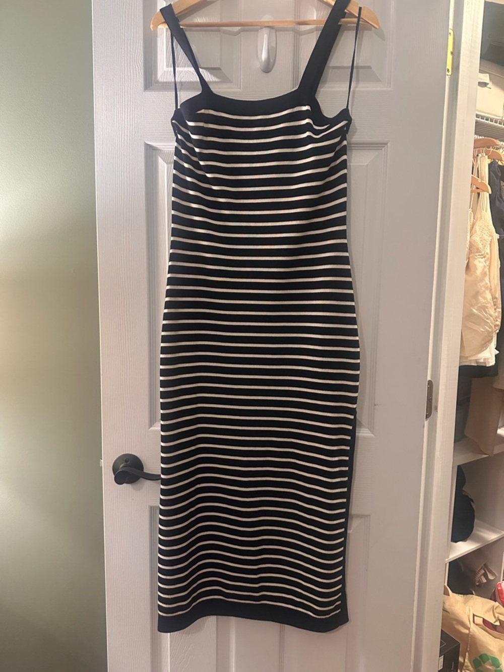 & Other Stories Black and White Striped Midi Dress